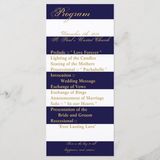 25 4x9 Hochzeitsprogramm Modernes Stripe Navy Weiß Programm (Vorderseite)