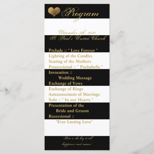 25 4x9 Hochzeitsprogramm Modernes Stripe Schwarz-w Programm (Vorderseite)