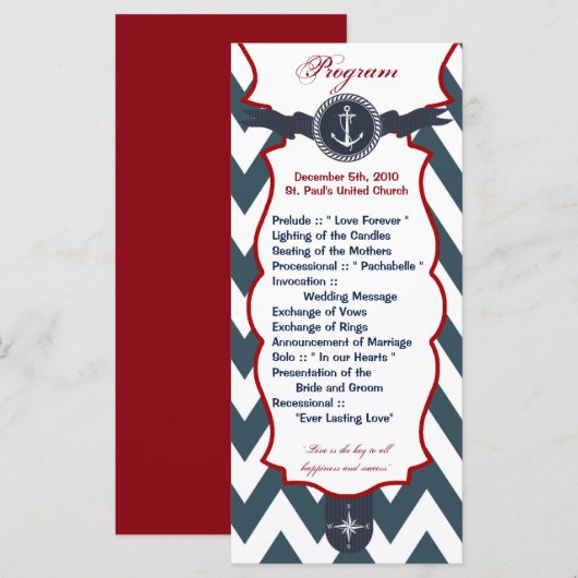 25 4x9 Hochzeitsprogramm Nautical Anchor Compass O Programm (Vorne/Hinten)
