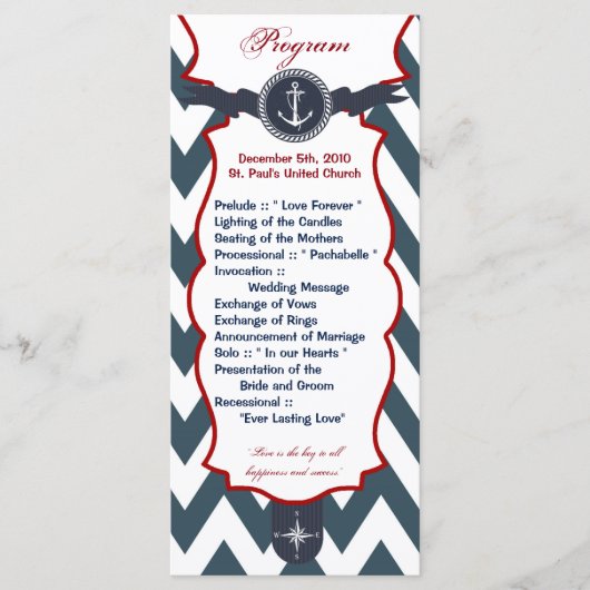 25 4x9 Hochzeitsprogramm Nautical Anchor Compass O Programm (Vorderseite)