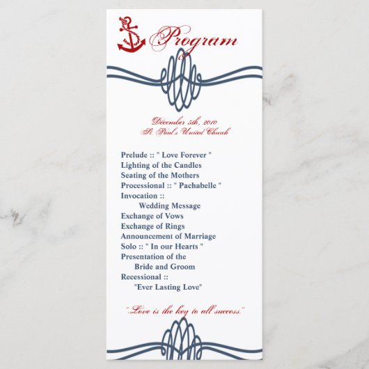 25 4x9 Hochzeitsprogramm Navy Nautical Knot Anchor Programm (Vorderseite)