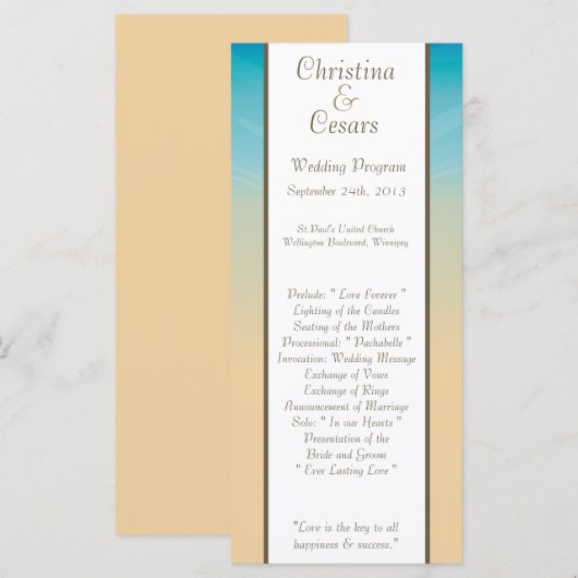 25 4x9 Hochzeitsprogramm Ocean Beach Shore Seashel Programm (Vorne/Hinten)