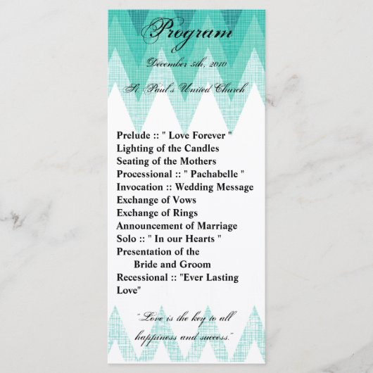 25 4x9 Hochzeitsprogramm Ombre Aquamarin Zickzack Programm (Vorderseite)