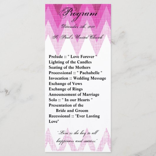 25 4x9 Hochzeitsprogramm Ombre Pink Zickzack Programm (Vorderseite)
