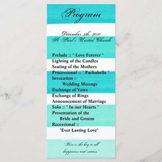 25 4x9 Hochzeitsprogramm Ombre Stripe Aquamarin Li Programm (Vorderseite)