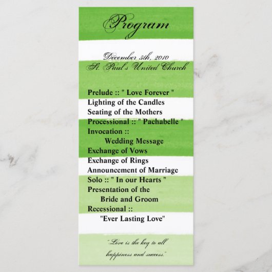 25 4x9 Hochzeitsprogramm Ombre Stripe Green Line Programm (Vorderseite)