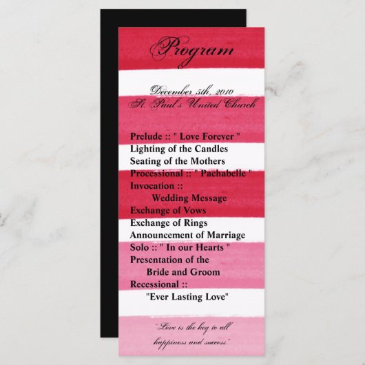 25 4x9 Hochzeitsprogramm Ombre Stripe Pink Line Fa Programm (Vorne/Hinten)