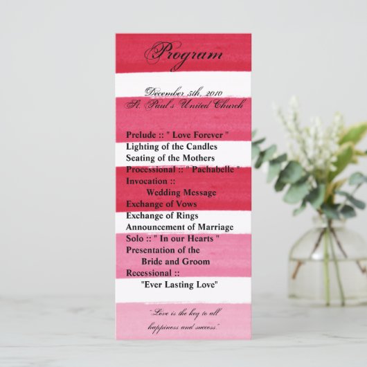 25 4x9 Hochzeitsprogramm Ombre Stripe Pink Line Fa Programm (Stehend Vorderseite)