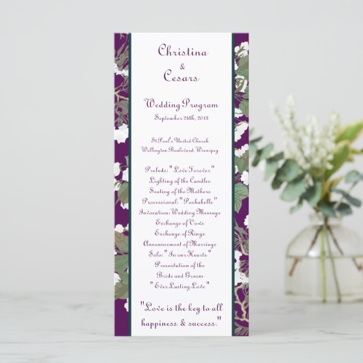 25 4x9 Hochzeitsprogramm Pfau/Blume auf Zweigstell Programm (Stehend Vorderseite)