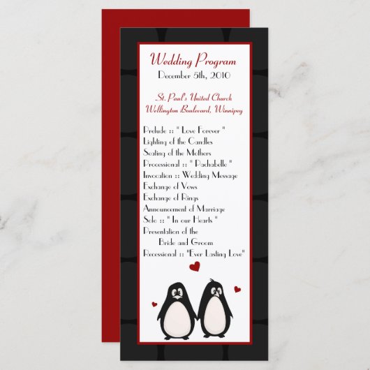 25 4x9 Hochzeitsprogramm Pinguin Liebe Ehepaar Programm (Vorne/Hinten)