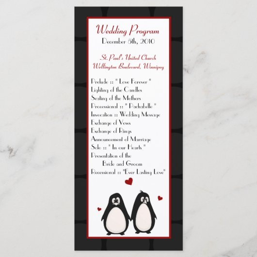 25 4x9 Hochzeitsprogramm Pinguin Liebe Ehepaar Programm (Vorderseite)