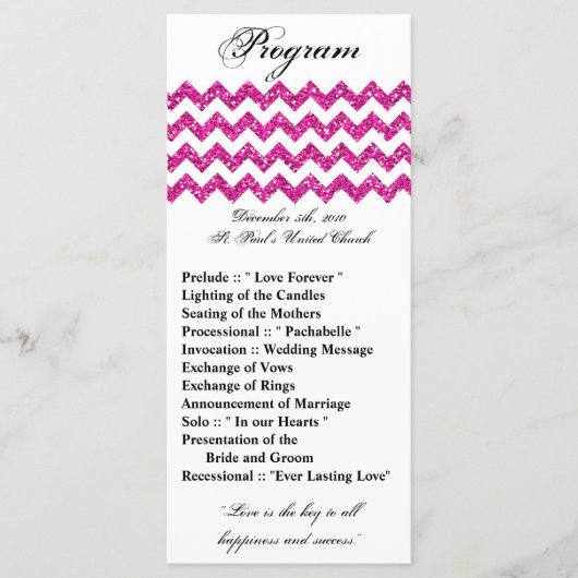 25 4x9 Hochzeitsprogramm Rosa Glitzer Zickzack Zig Programm (Vorderseite)