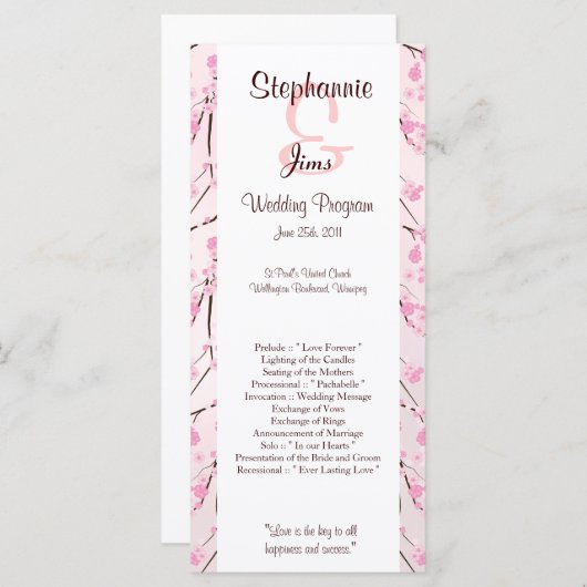 25 4x9 Hochzeitsprogramm Rosa Kirschblossom Programm (Vorne/Hinten)