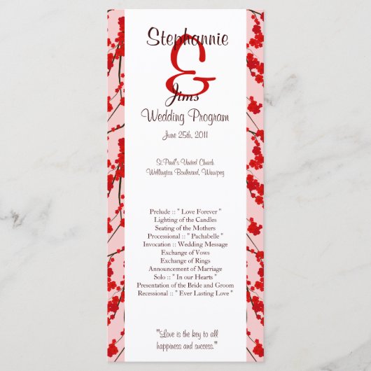 25 4x9 Hochzeitsprogramm Roter Kirschblossom Programm (Vorderseite)