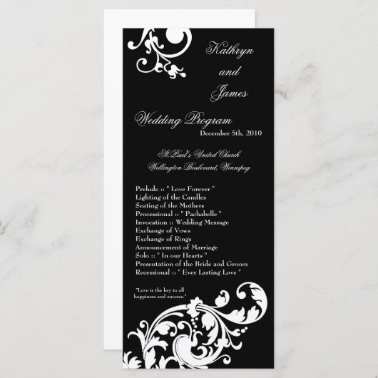 25 4x9 Hochzeitsprogramm Schwarz-weiße Blumenfabri Programm (Vorne/Hinten)