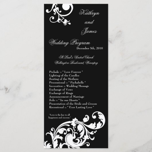 25 4x9 Hochzeitsprogramm Schwarz-weiße Blumenfabri Programm (Vorderseite)