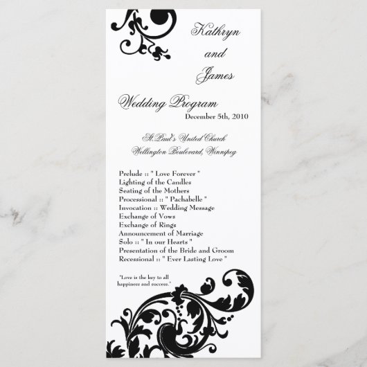 25 4x9 Hochzeitsprogramm Schwarz-weiße Blumenfabri Programm (Vorderseite)