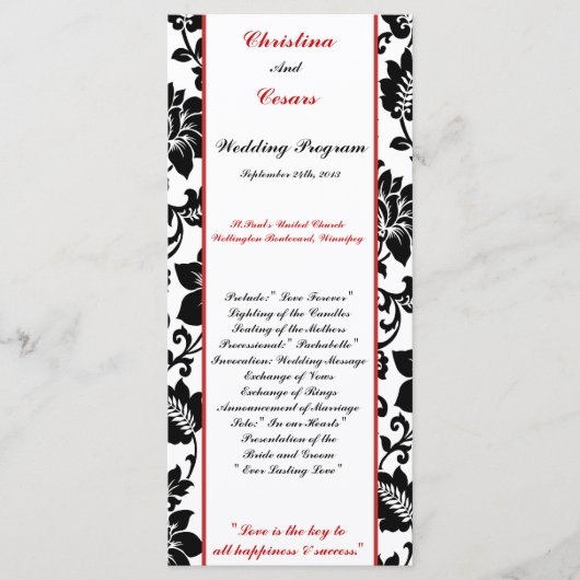 25 4x9 Hochzeitsprogramm Schwarzer Blüh Roter Stre Programm (Vorderseite)