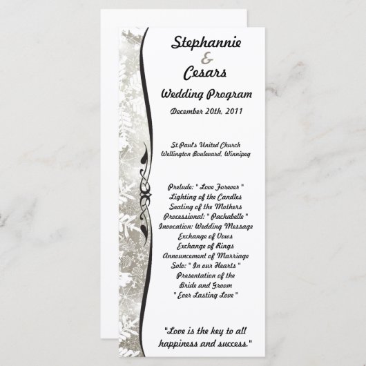 25 4x9 Hochzeitsprogramm Silberweihnachtscreme Programm (Vorne/Hinten)