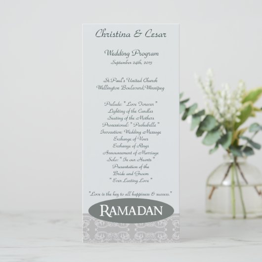 25 4x9 Hochzeitsprogramm Soft Blue Islamic Ramadan Programm (Stehend Vorderseite)