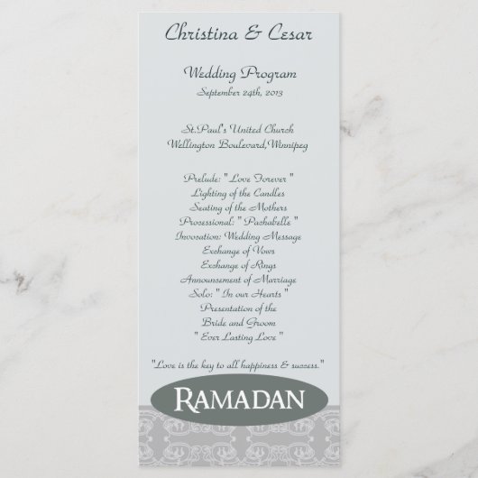 25 4x9 Hochzeitsprogramm Soft Blue Islamic Ramadan Programm (Vorderseite)
