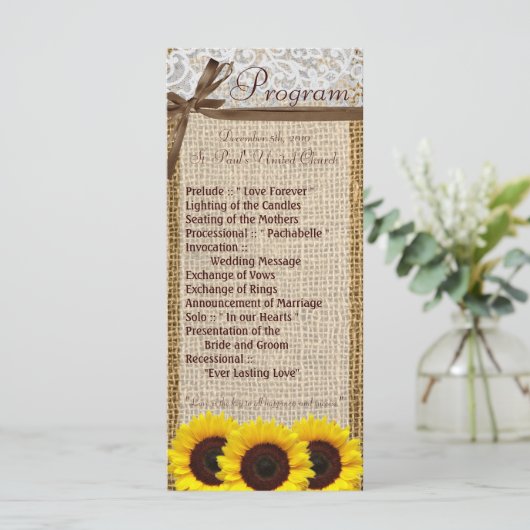 25 4x9 Hochzeitsprogramm Sonnenblumenkernzahl Programm (Stehend Vorderseite)