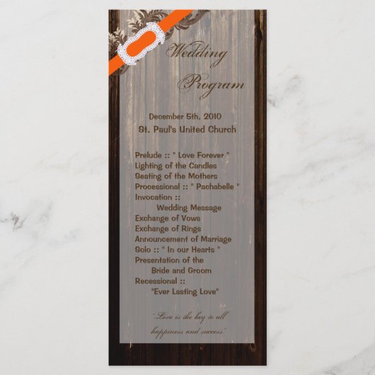25 4x9 Hochzeitsprogramm Stallholz Rustikales Land Programm (Vorderseite)