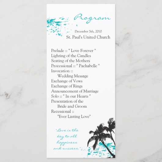 25 4x9 Hochzeitsprogramm Strandwasserschlauch Programm (Vorderseite)