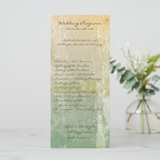 25 4x9 Hochzeitsprogramm Vintage Blumenantik Programm (Stehend Vorderseite)