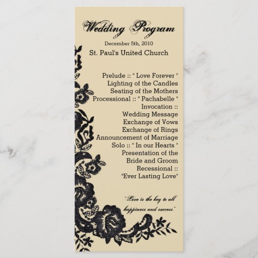 25 4x9 Hochzeitsprogramm Vintage Spitzentechnik Do Programm (Vorderseite)