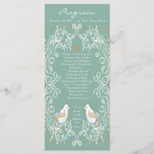 25 4x9 Hochzeitsprogramm Vintage Vogelliebhaber Aq Programm (Vorderseite)