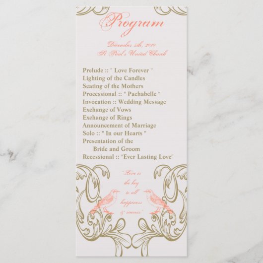 25 4x9 Hochzeitsprogramm Vintager Victoria Love Bi Programm (Vorderseite)