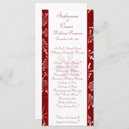 25 4x9 Hochzeitsprogramm Weihnachten Rote Schneefl Programm (Vorne/Hinten)