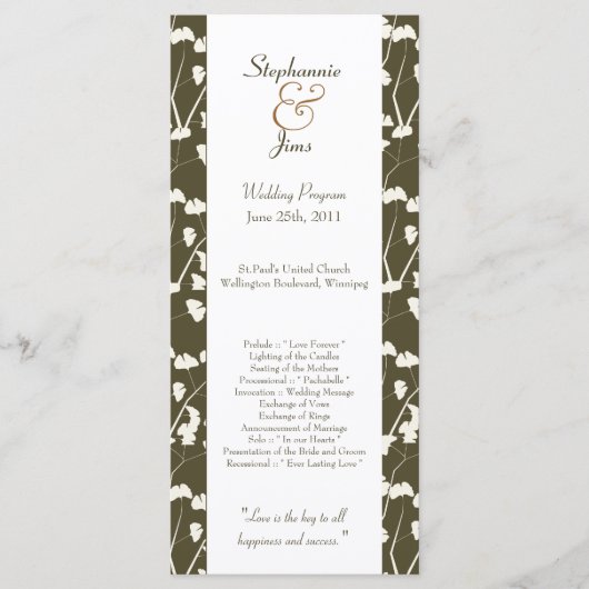 25 4x9 Hochzeitsprogramm Weiße Ginkgo-Blätter Programm (Vorderseite)