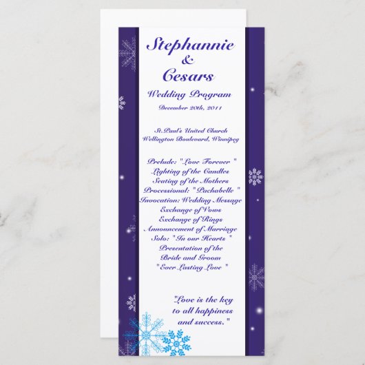 25 4x9 Hochzeitsprogramm Weiße Schneeflocken Programm (Vorne/Hinten)