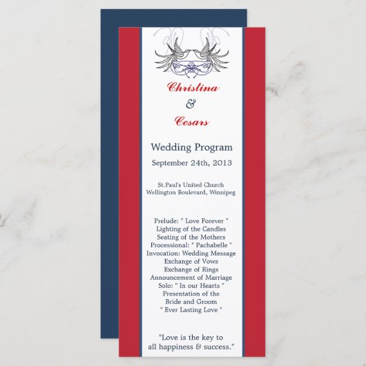 25 4x9 Hochzeitsprogramm White Dove Red Blue BG Ri Programm (Vorne/Hinten)