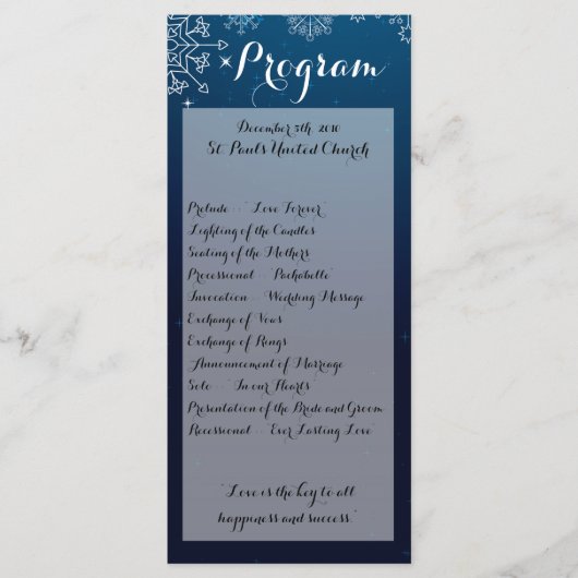 25 4x9 Hochzeitsprogramm Winter Schneeflocken Schn Programm (Vorderseite)
