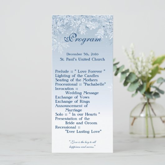 25 4x9 Hochzeitsprogramm Winter Wonderland Trees C Programm (Stehend Vorderseite)