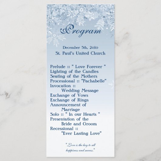 25 4x9 Hochzeitsprogramm Winter Wonderland Trees C Programm (Vorderseite)