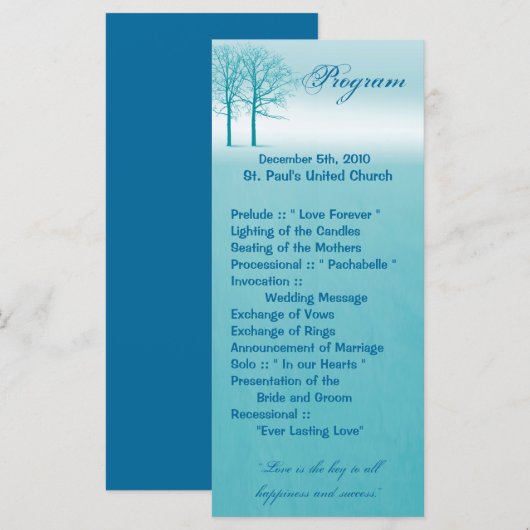 25 4x9 Hochzeitsprogramm Zwei Winter Trees Schneew Programm (Vorne/Hinten)