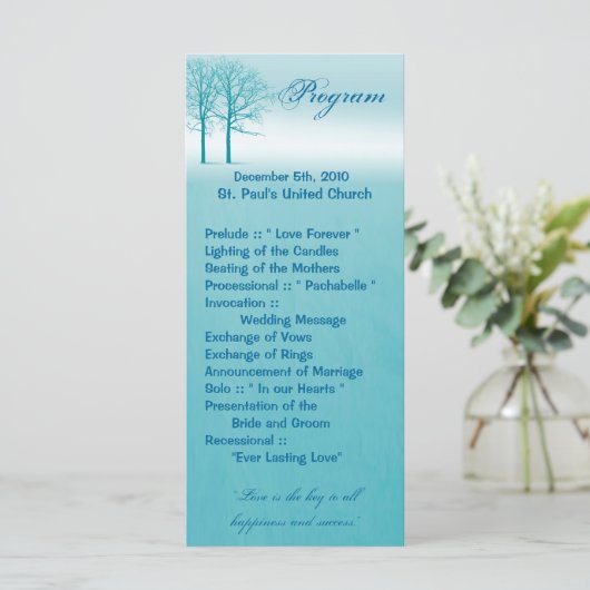 25 4x9 Hochzeitsprogramm Zwei Winter Trees Schneew Programm (Stehend Vorderseite)