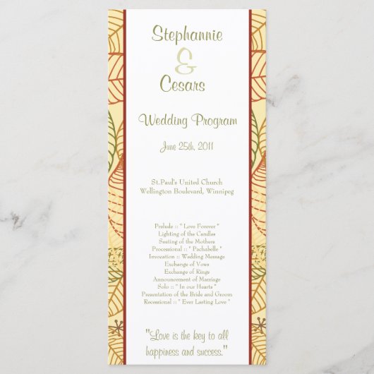 25 4x9 Hochzeitsprogramme-Herbstlaube Programm (Vorderseite)