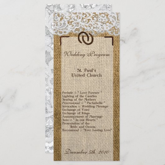 25 4x9 Hochzeitsross auf Burlap Lace Programm (Vorne/Hinten)