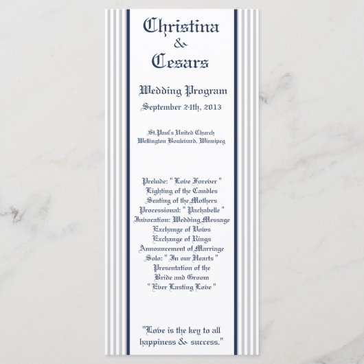 25 4x9 Wedding Program Blue Seepferd Streifen Stra Programm (Vorderseite)