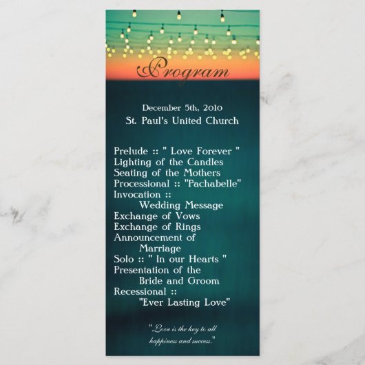 25 4x9 Wedding Program Sunset String Lights Yard Programm (Vorderseite)