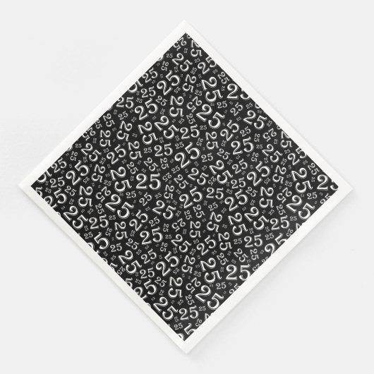 25. Age Random Number Pattern Schwarz/Weiß Serviette (Ecke)