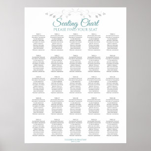 25 Aquamarine und weiße, einfache Hochzeitssitzkar Poster