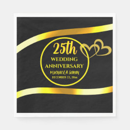 25. Black Gold Hochzeit Jubiläum Modernes Herz Serviette