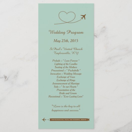 25 Blue Airplane Heart Wedding Programs Programm (Vorderseite)