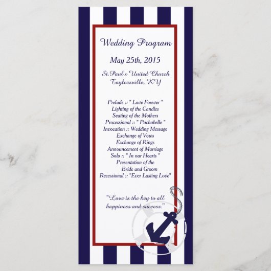 25 Blue Anchor Nautical Wedding Programs Programm (Vorderseite)